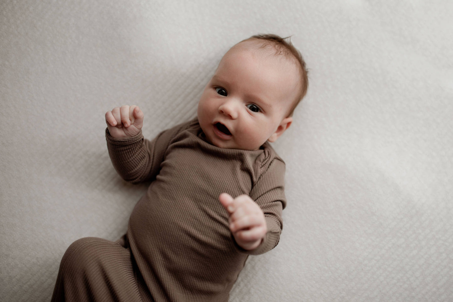Cocoa Brown Ribbed Knotted Newborn Gown and Hat