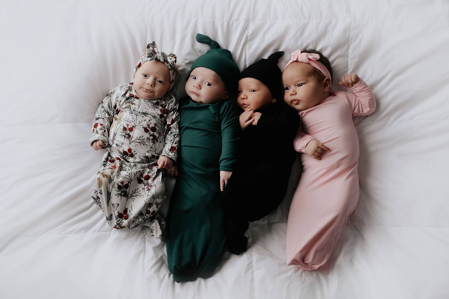 Forest Green Ribbed Knotted Newborn Gown