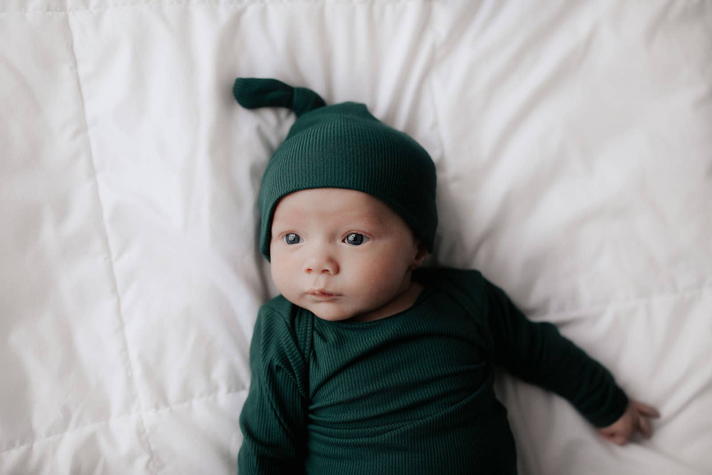 Forest Green Ribbed Knotted Newborn Gown
