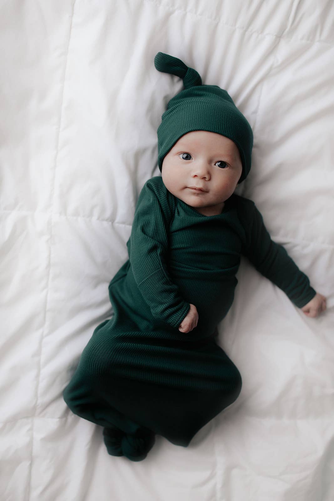 Forest Green Ribbed Knotted Newborn Gown