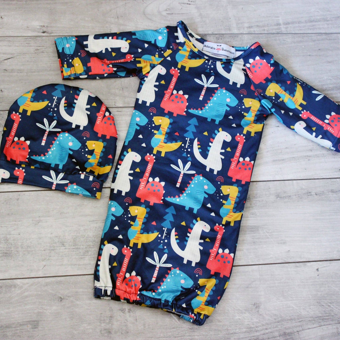 Dino Baby Gown and Hat Set