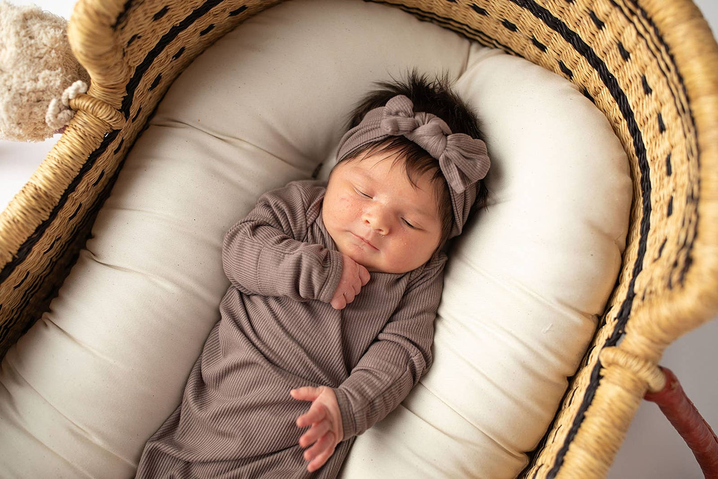 Cocoa Brown Ribbed Knotted Newborn Gown and Hat