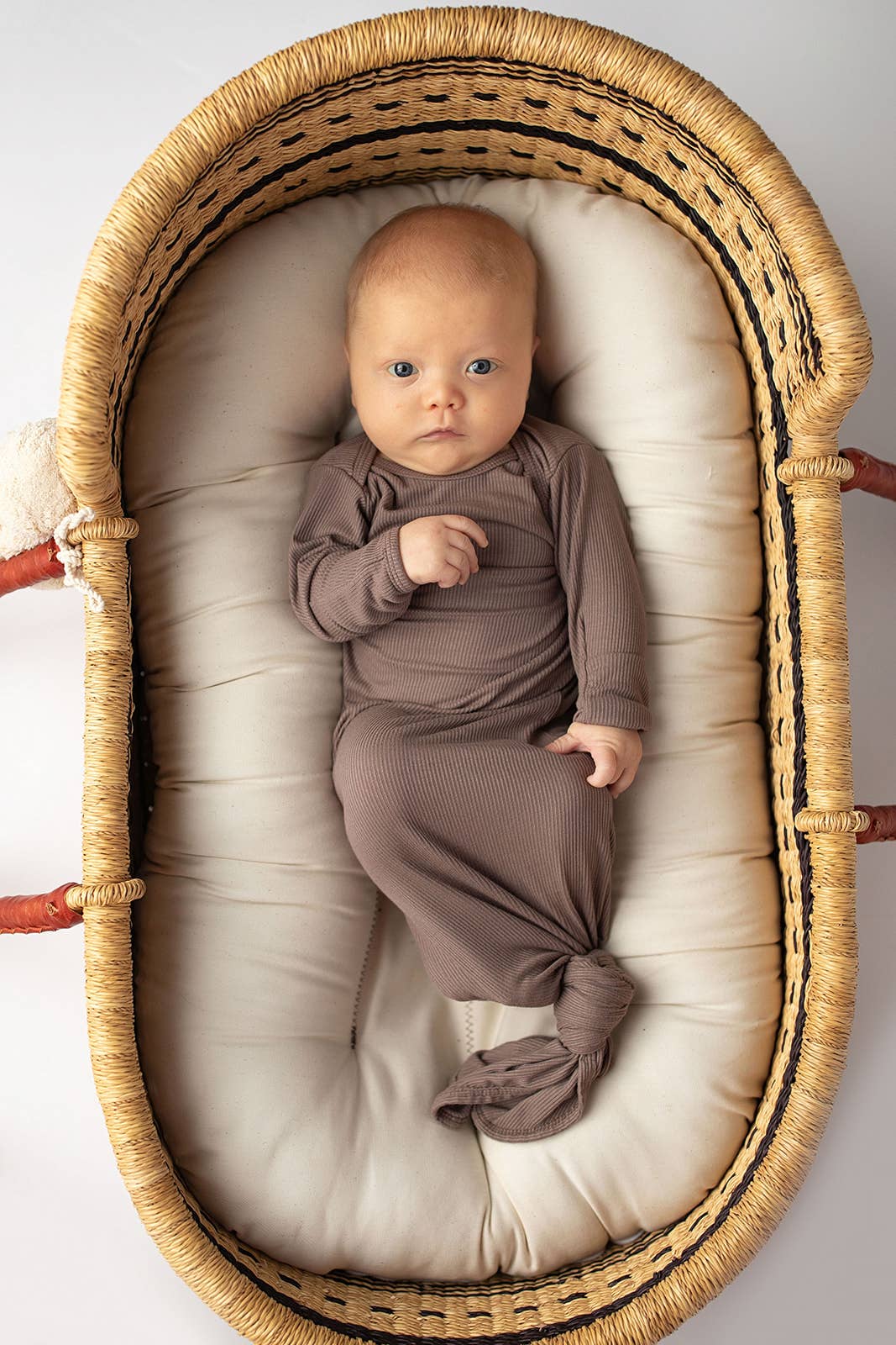 Cocoa Brown Ribbed Knotted Newborn Gown and Hat