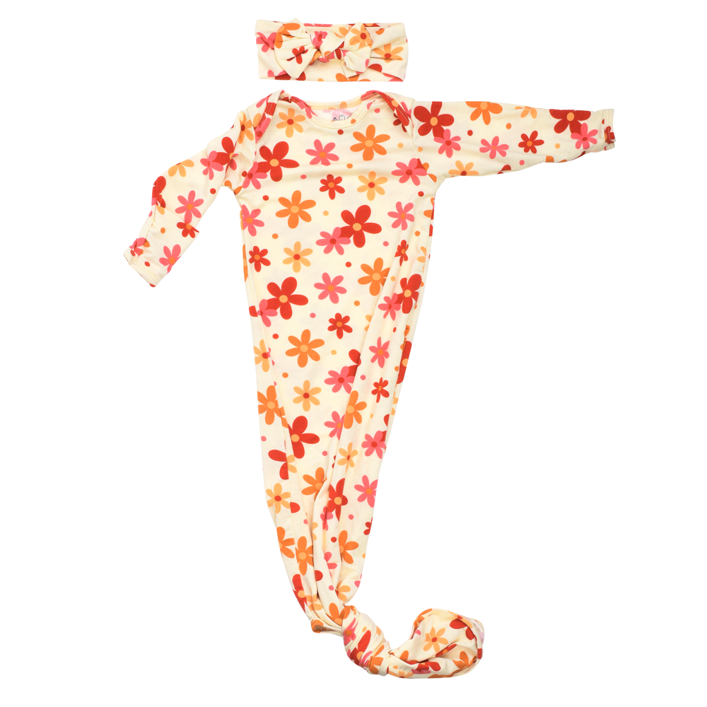 70s Groovy Knotted Newborn Gown and Bow