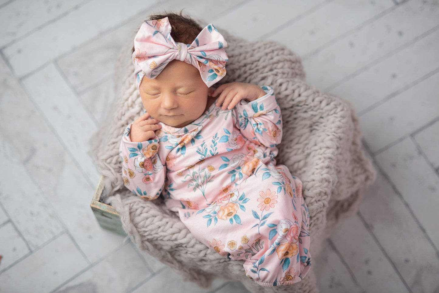 Pink Botanical Baby Gown and Bow