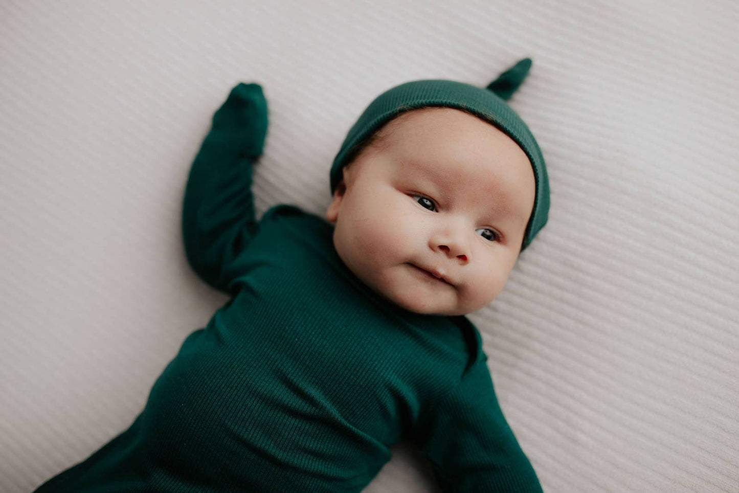 Forest Green Ribbed Knotted Newborn Gown