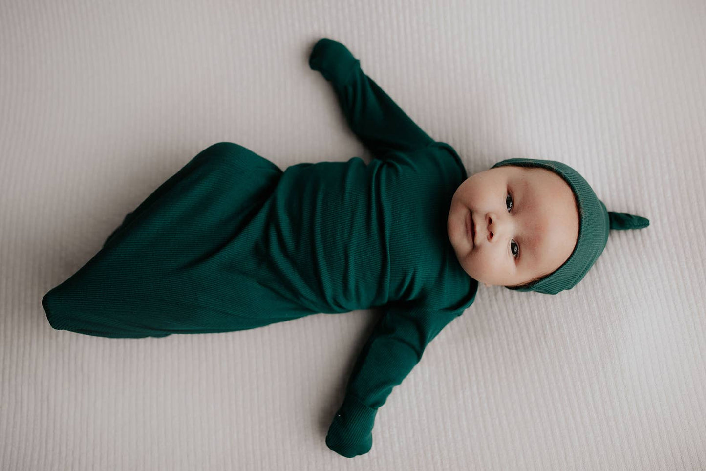 Forest Green Ribbed Knotted Newborn Gown
