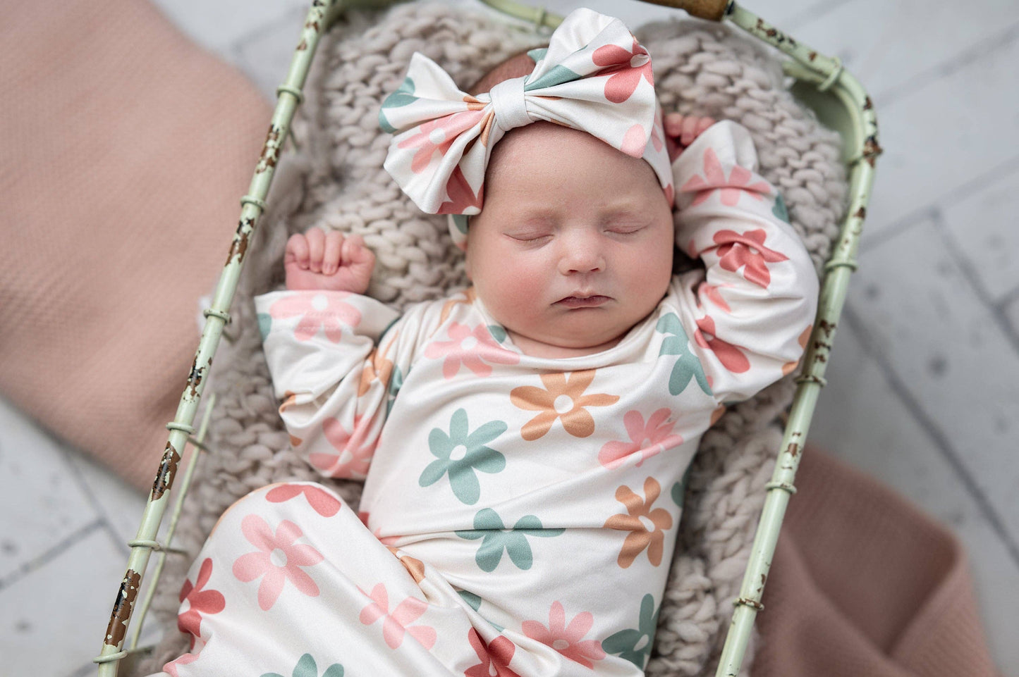 Flower Power Baby Gown and Bow