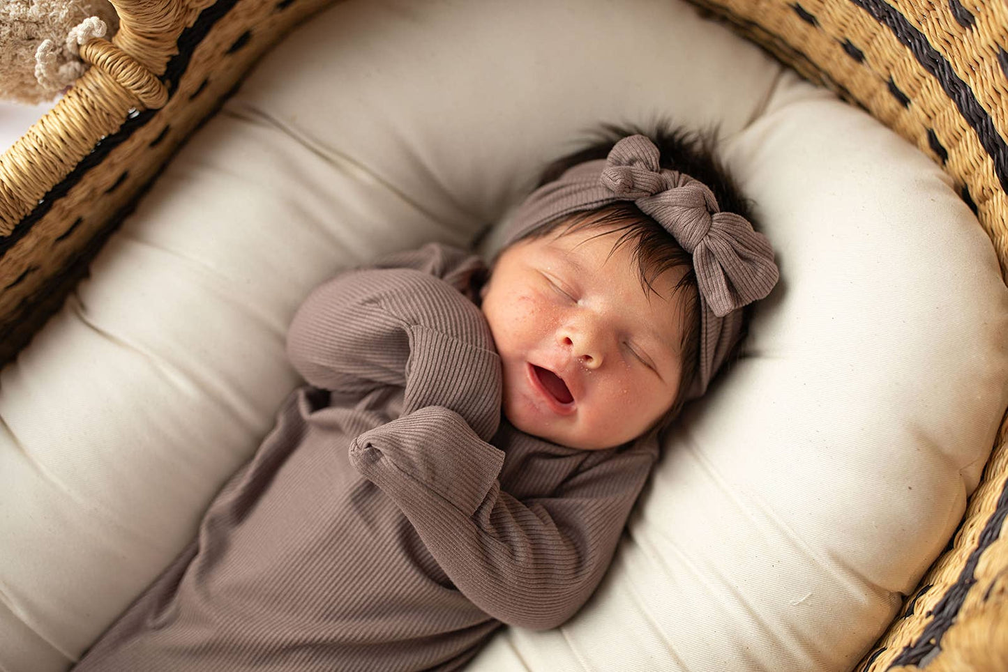Cocoa Brown Ribbed Knotted Newborn Gown and Hat