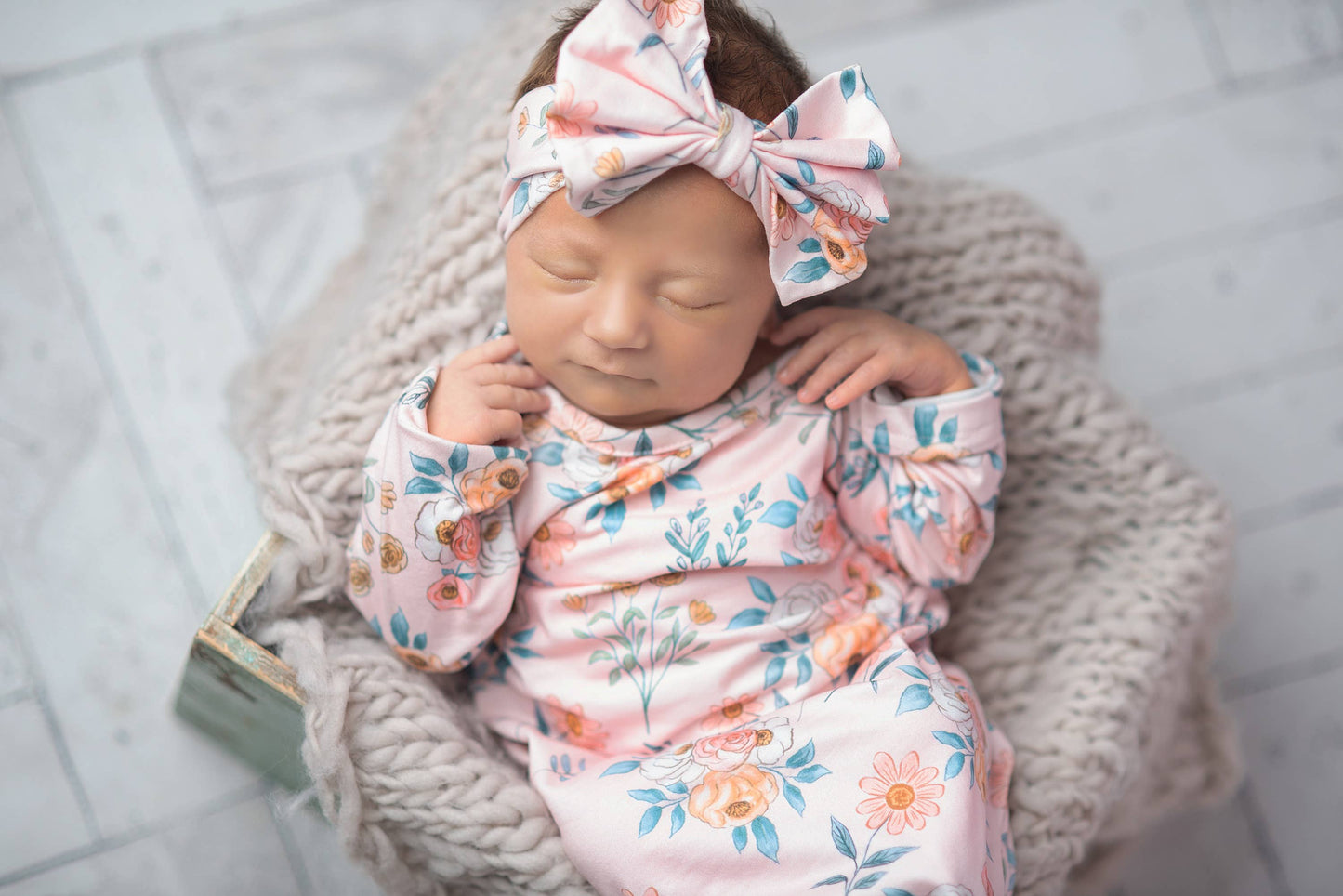 Pink Botanical Baby Gown and Bow