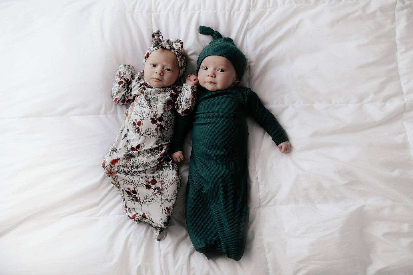 Forest Green Ribbed Knotted Newborn Gown