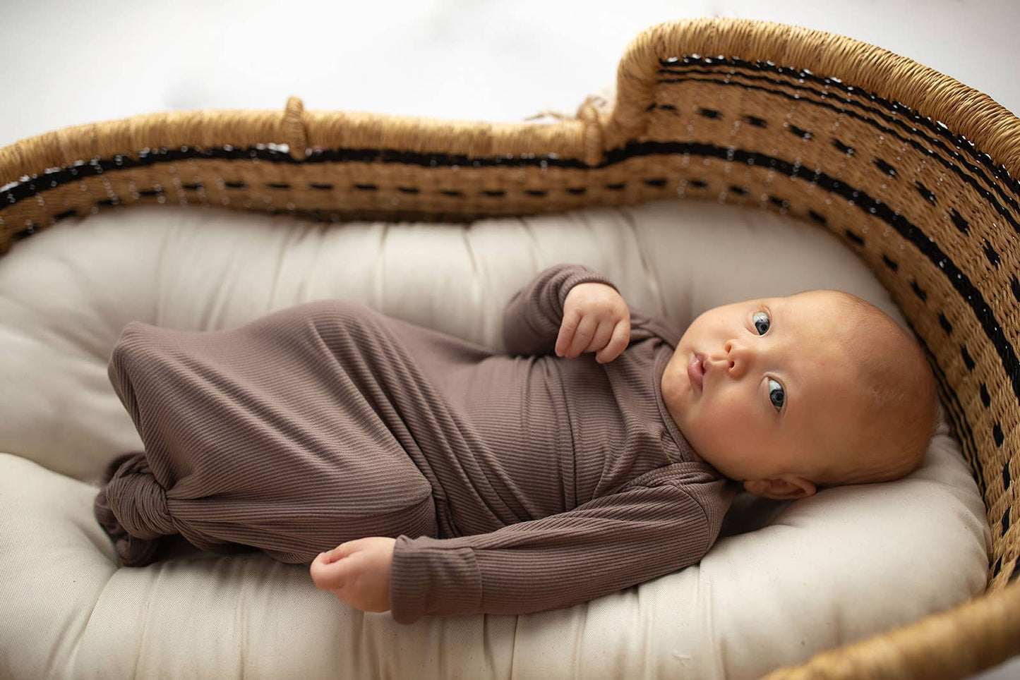 Cocoa Brown Ribbed Knotted Newborn Gown and Hat