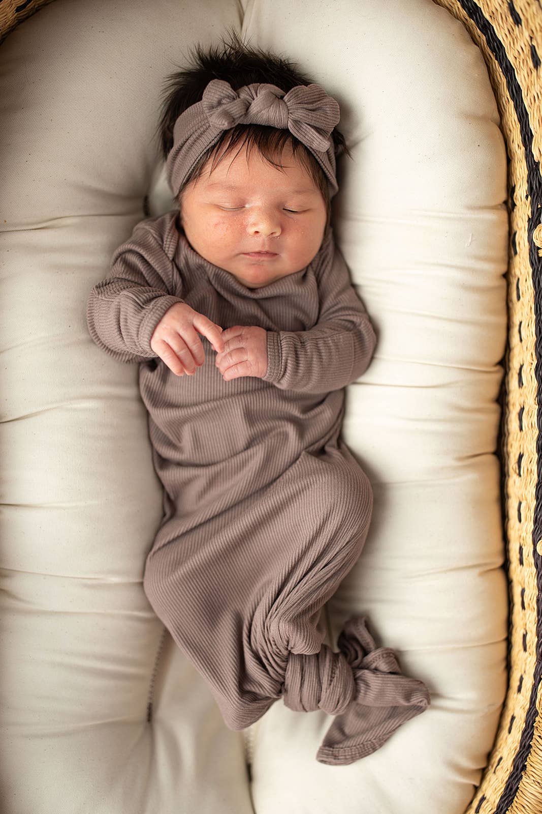 Cocoa Brown Ribbed Knotted Newborn Gown and Hat