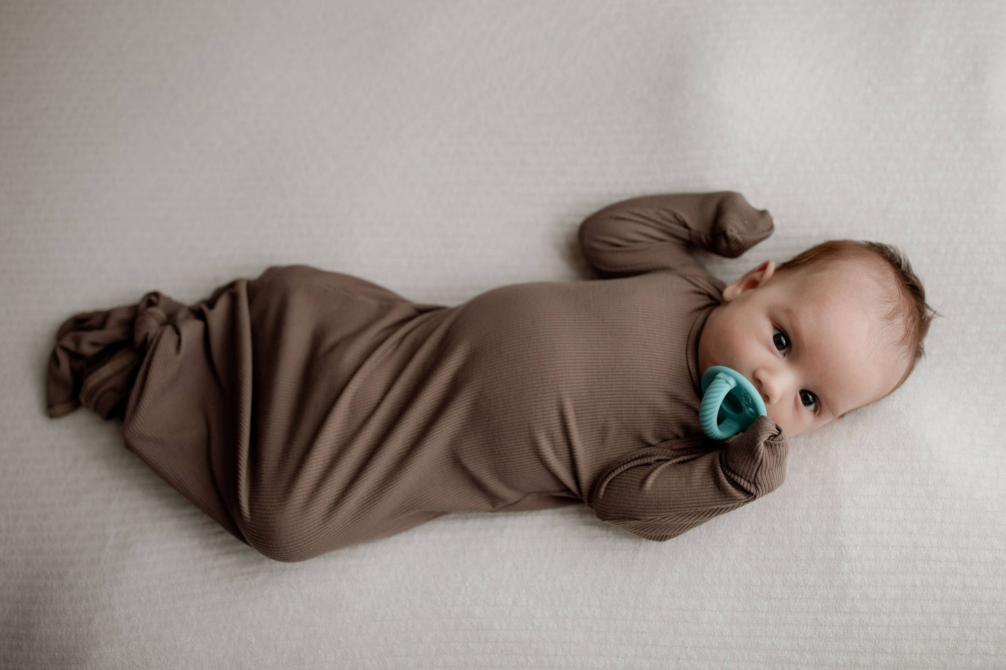 Cocoa Brown Ribbed Knotted Newborn Gown and Hat