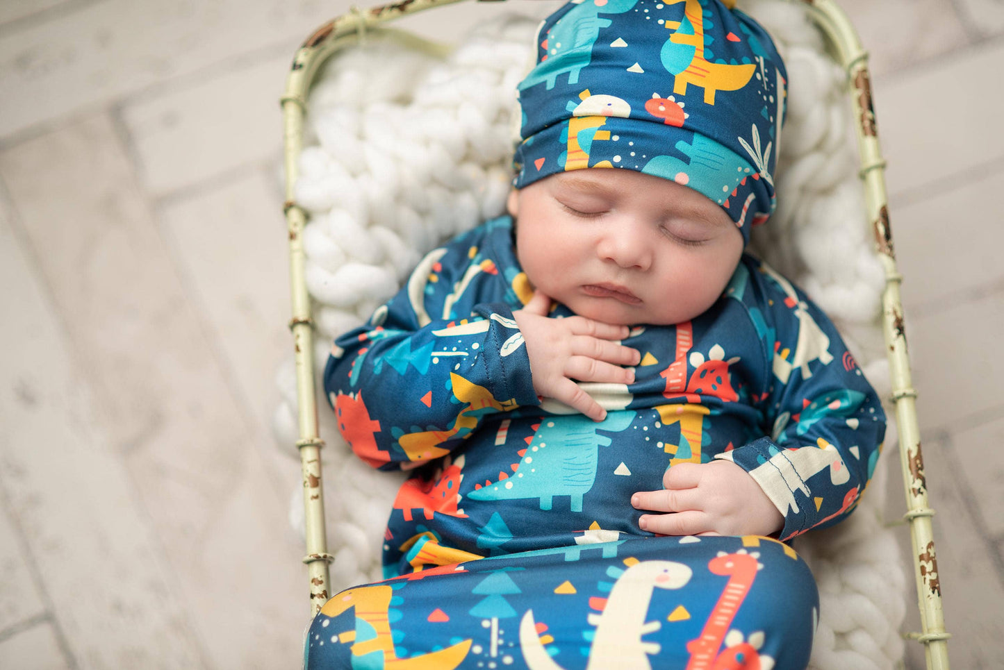 Dino Baby Gown and Hat Set