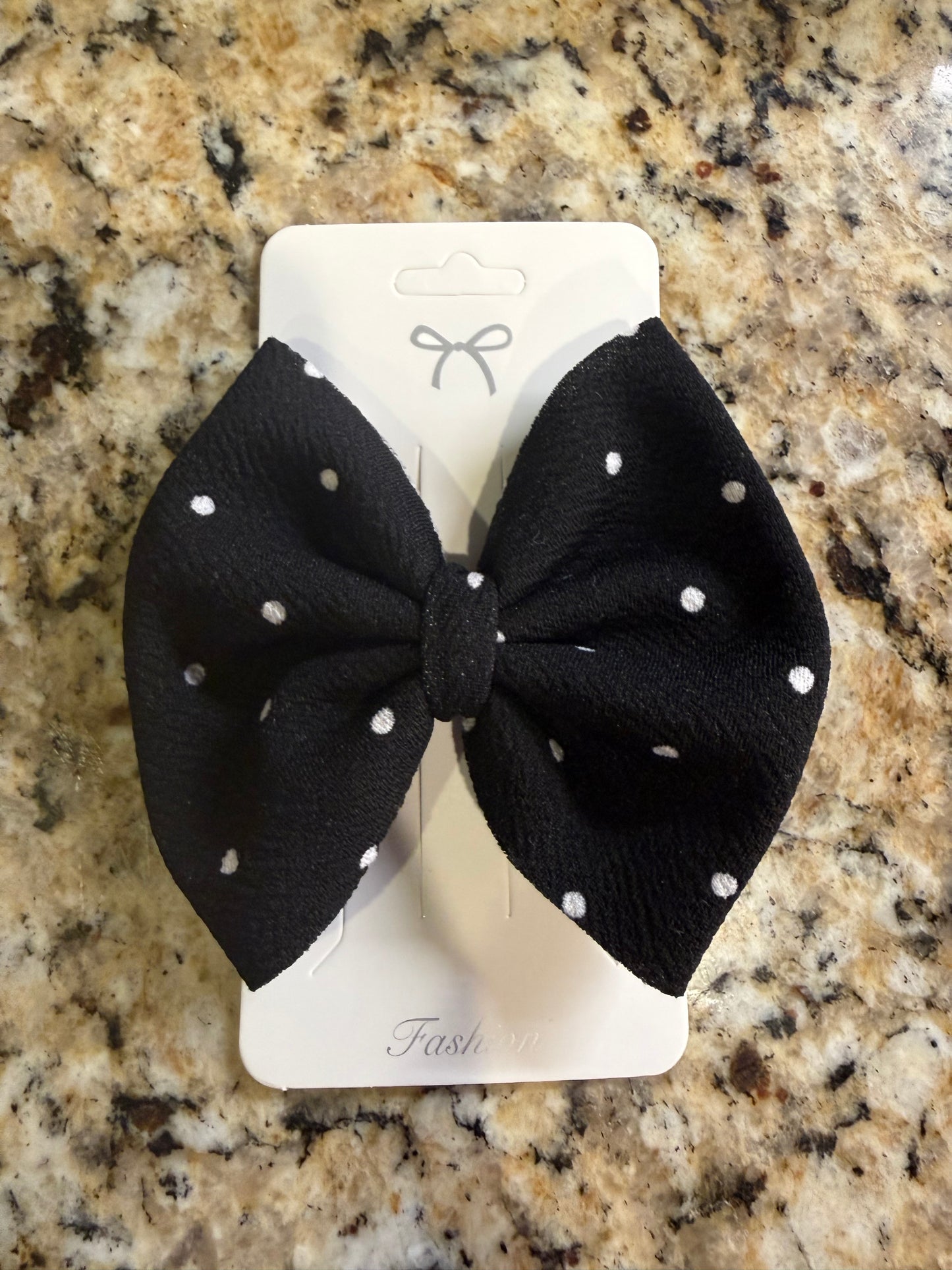 Classic Bow Alligator Clip - 4" (Black & White Dot)