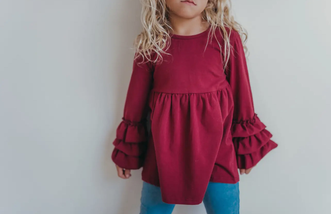 Raspberry Ruffle Sleeve Blouse