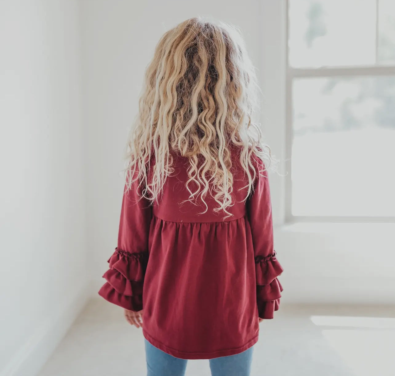 Raspberry Ruffle Sleeve Blouse