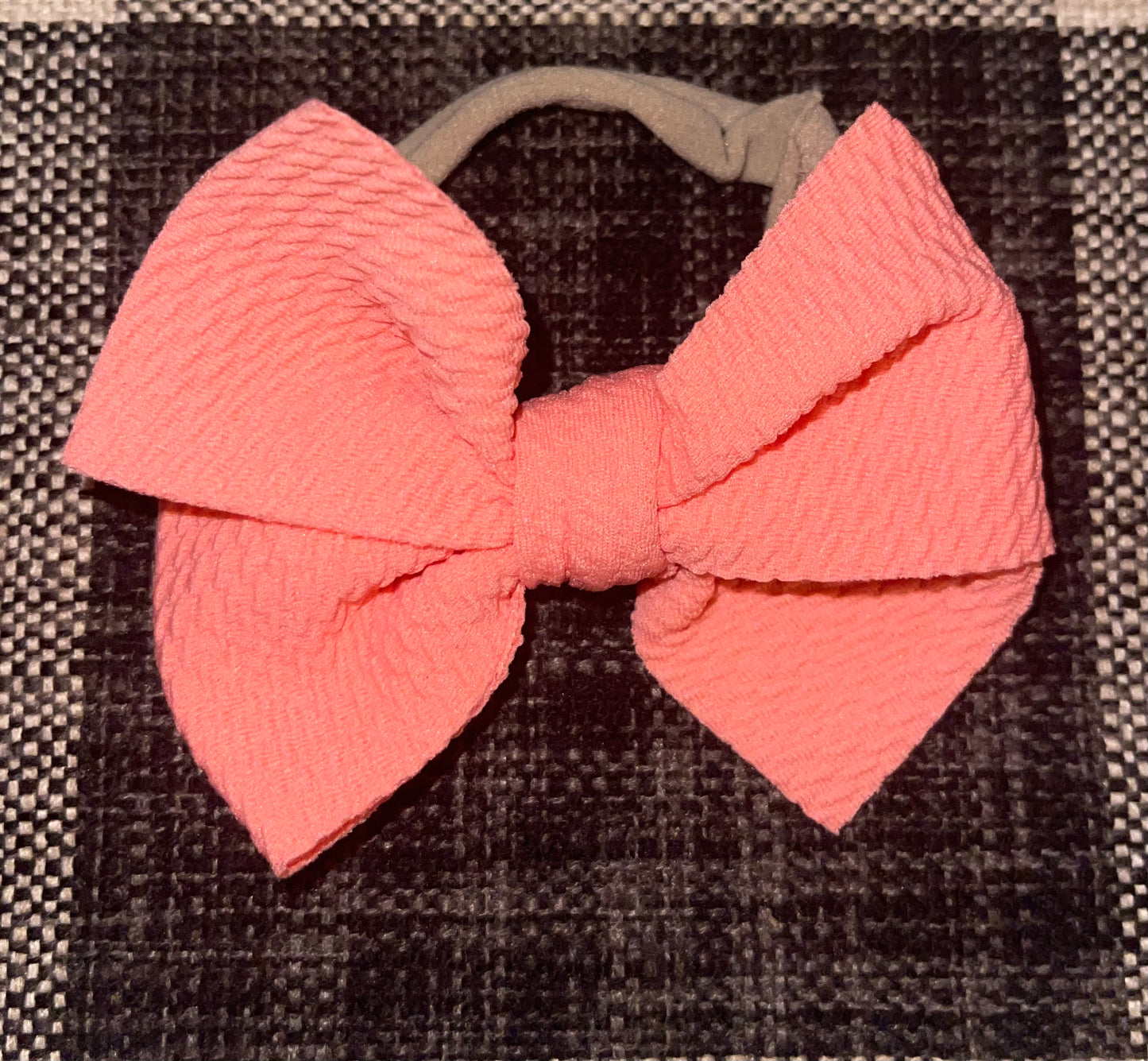 Waffle Knit Nylon Bow (Coral)
