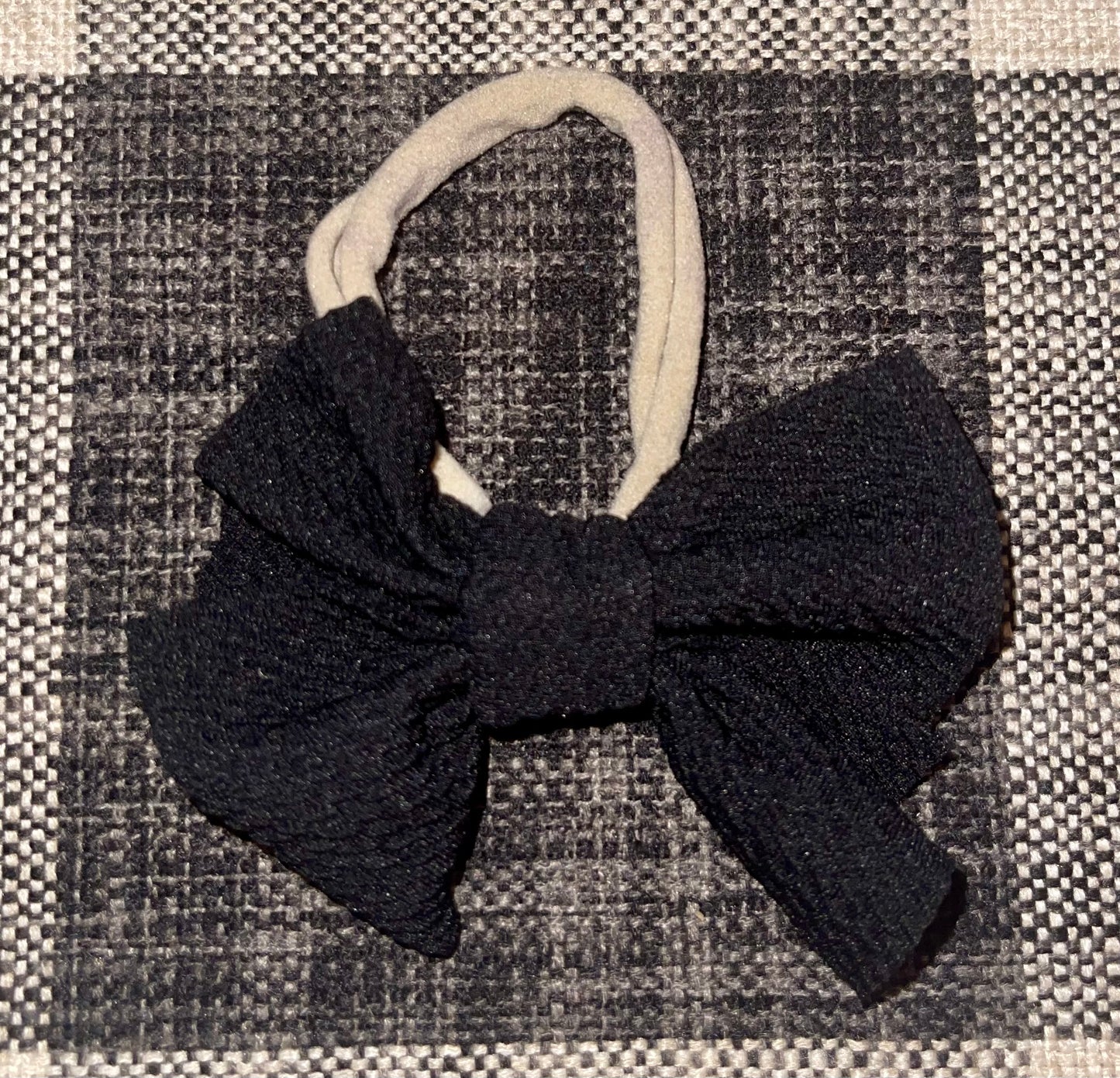 Waffle Knit Nylon Bow (Black)