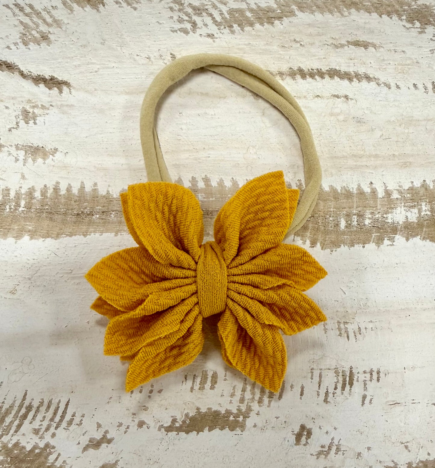 Flower Petal Nylon Bow - Mustard Yellow