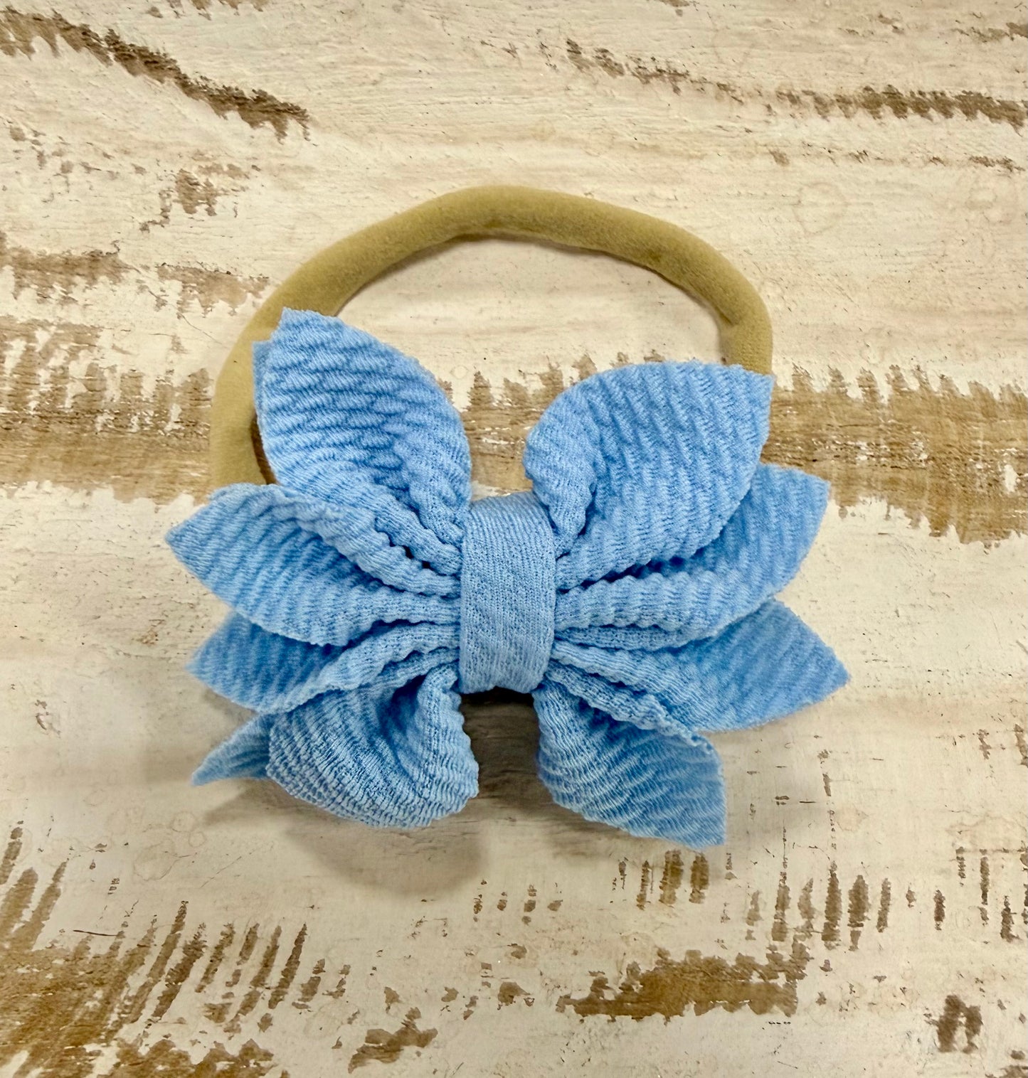Flower Petal Nylon Bow - Light Blue