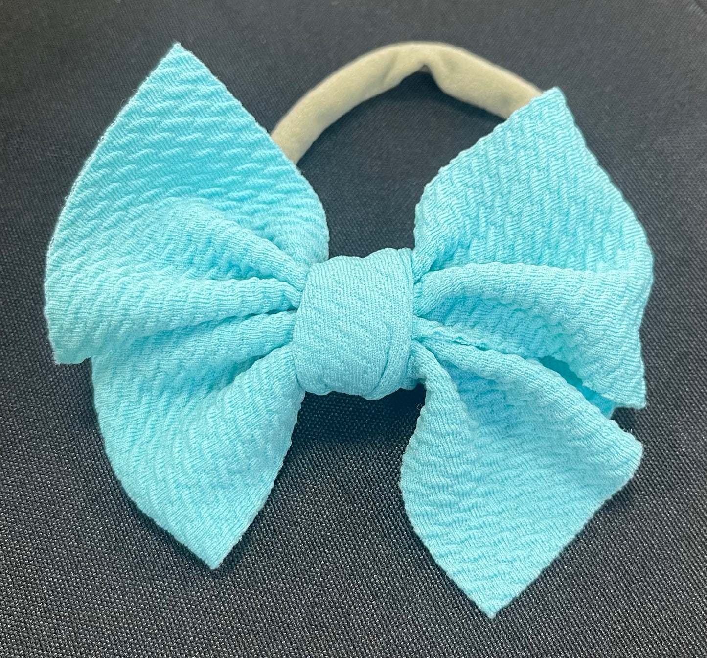 Waffle Knit Nylon Bow (Aqua Blue)