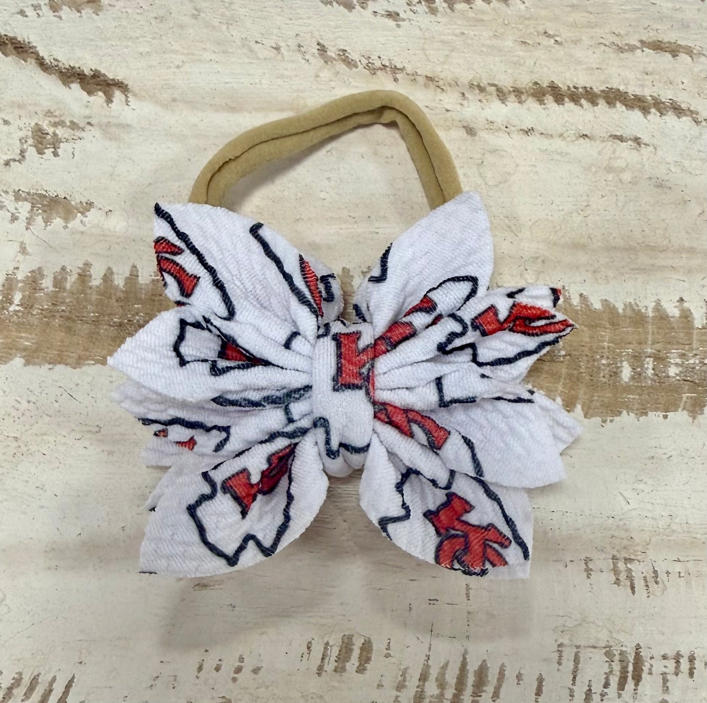 Flower Petal Nylon Bow - White Chiefs Logo