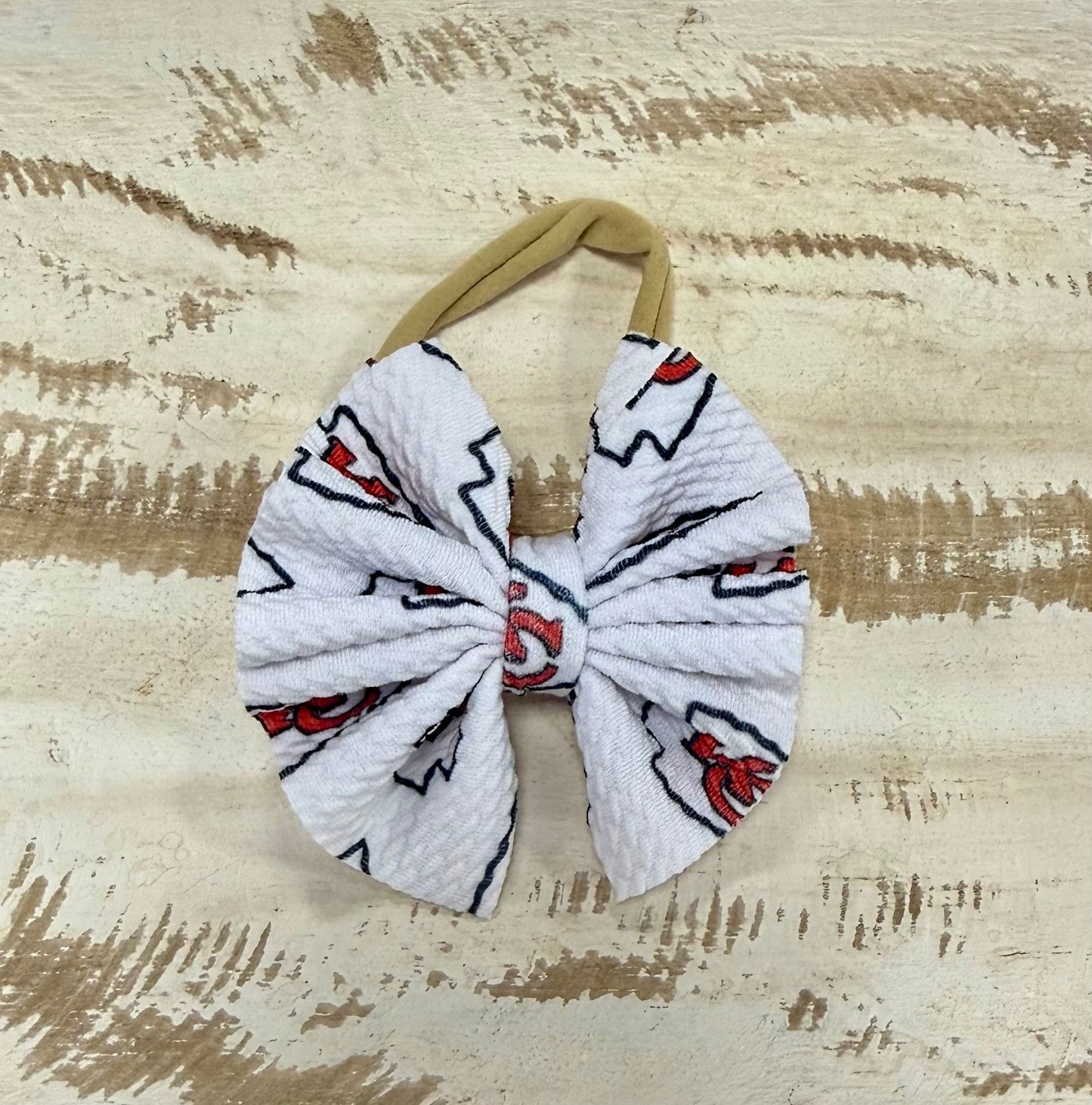 Shredded 2 Layer Nylon Bow - White Chiefs Logo