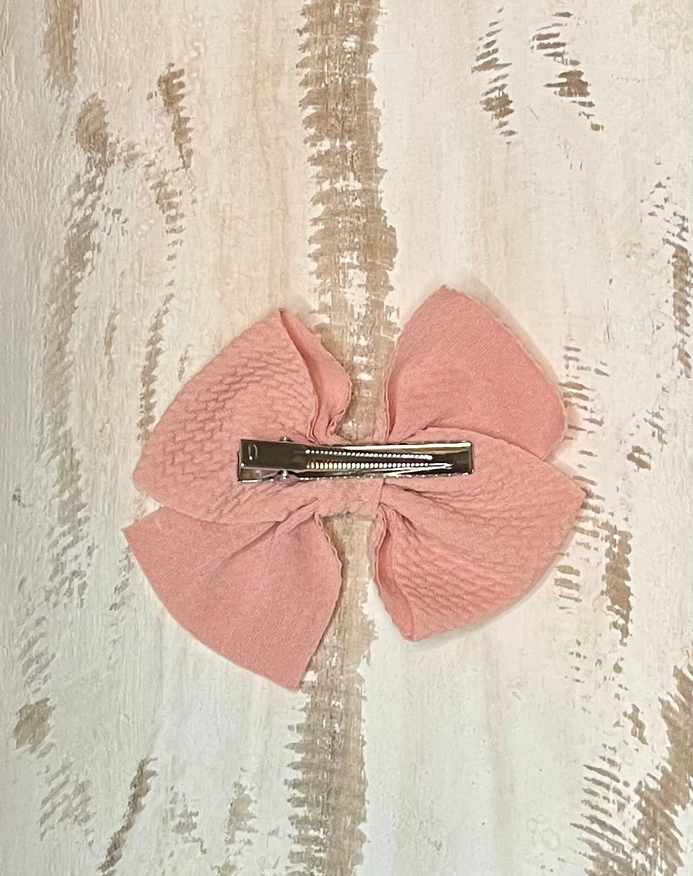 Waffle Alligator Clip Bow (Blush)