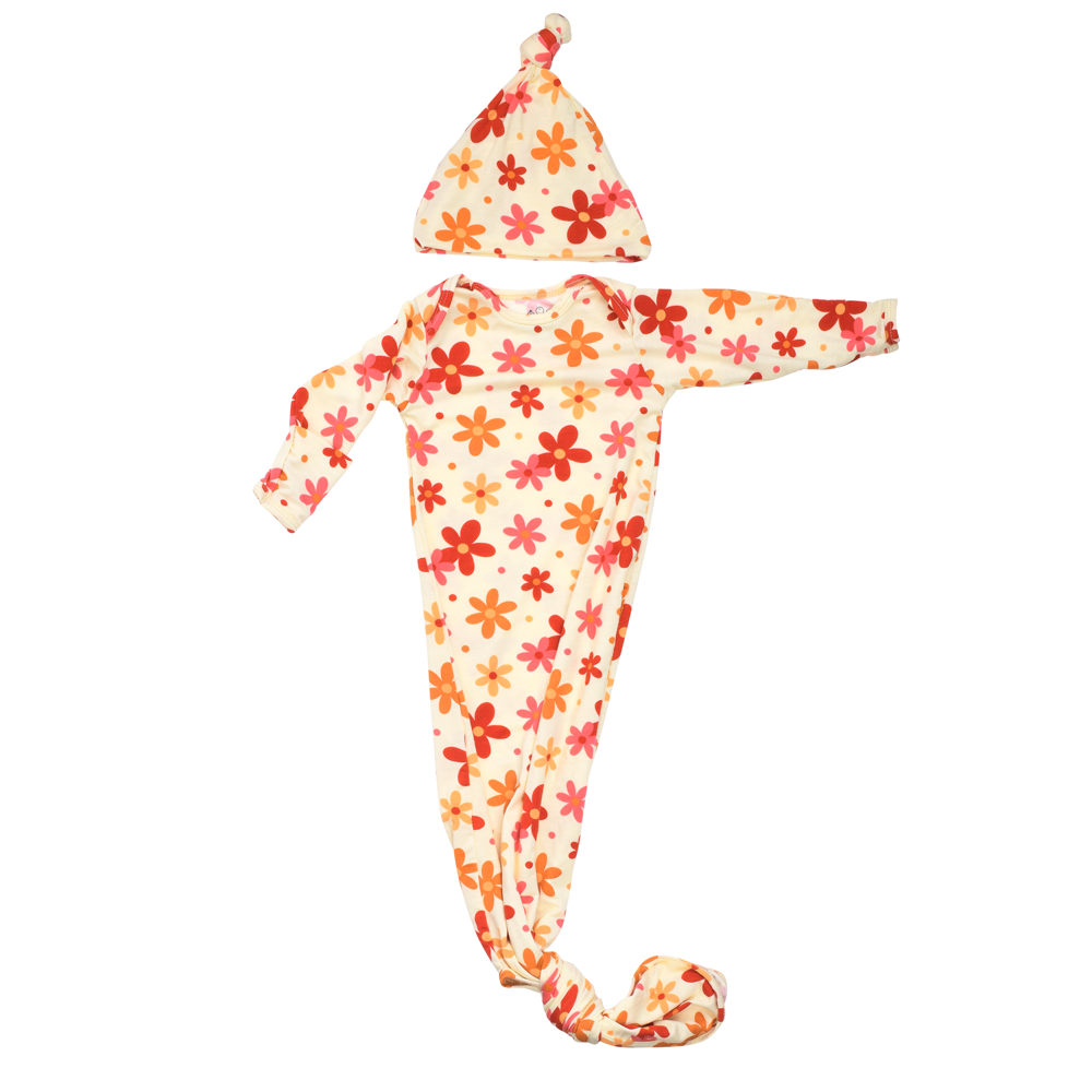 70s Groovy Knotted Newborn Gown and Bow