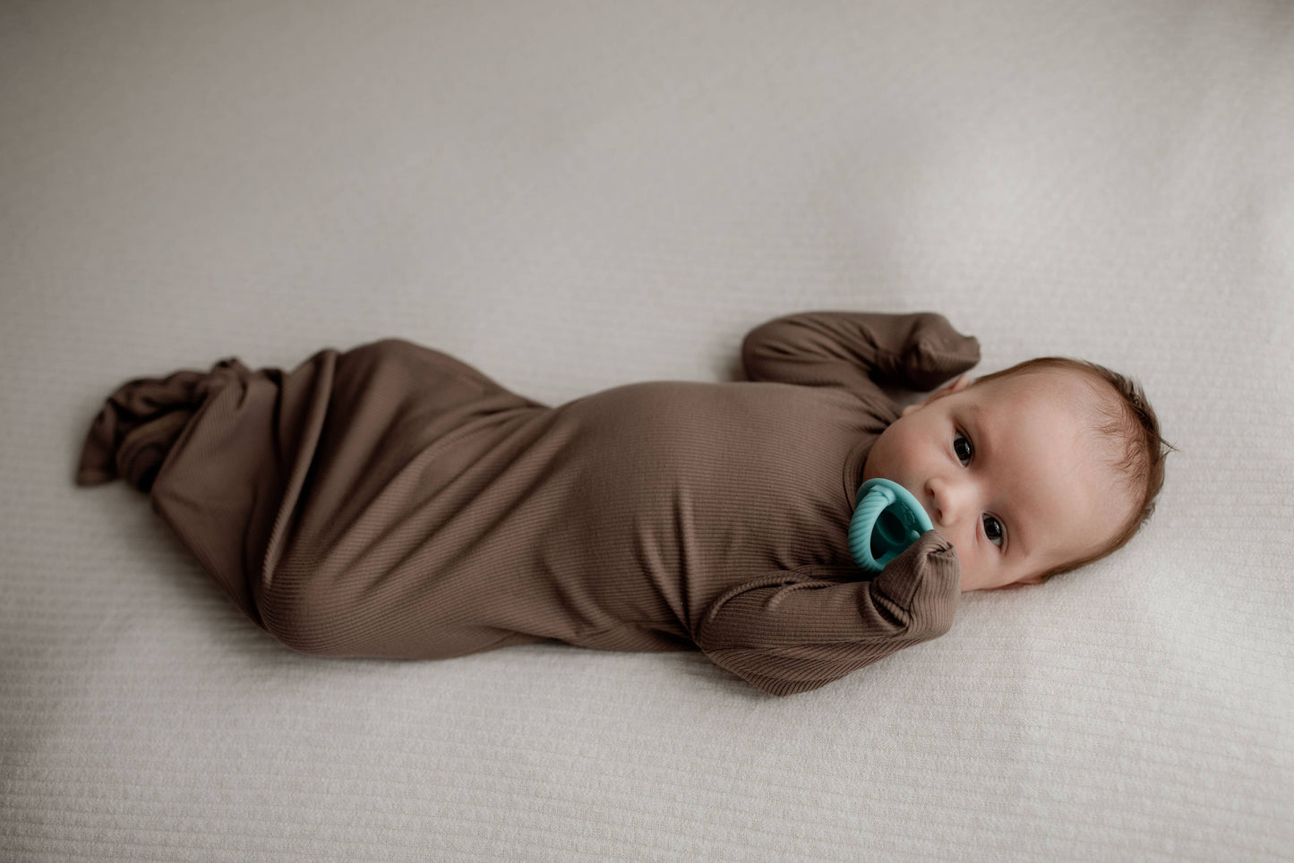 Cocoa Brown Ribbed Knotted Newborn Gown and Hat