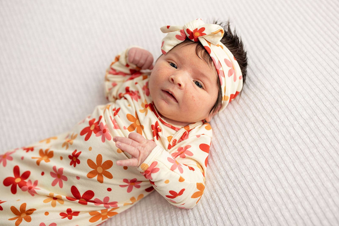 70s Groovy Knotted Newborn Gown and Bow