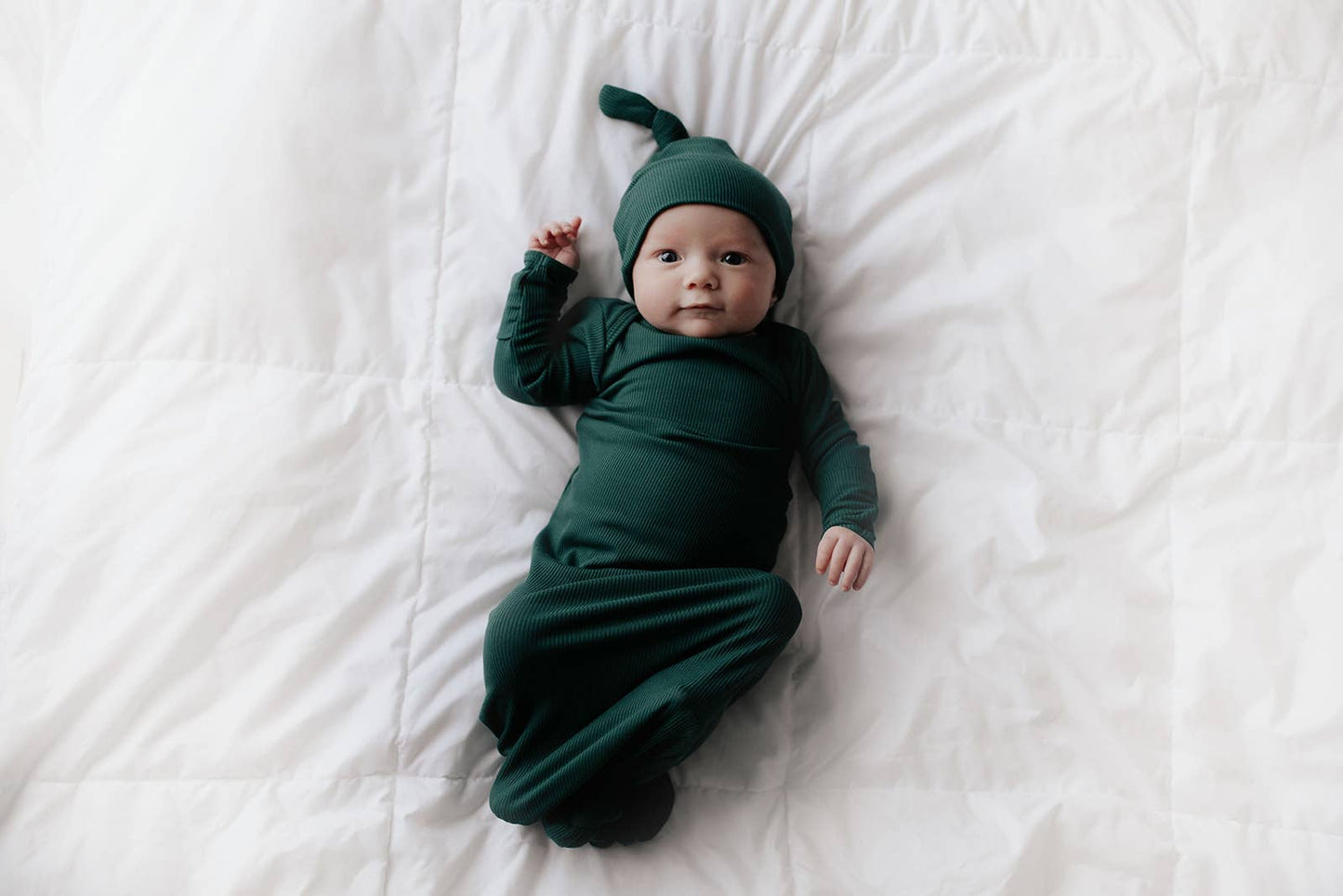 Forest Green Ribbed Knotted Newborn Gown