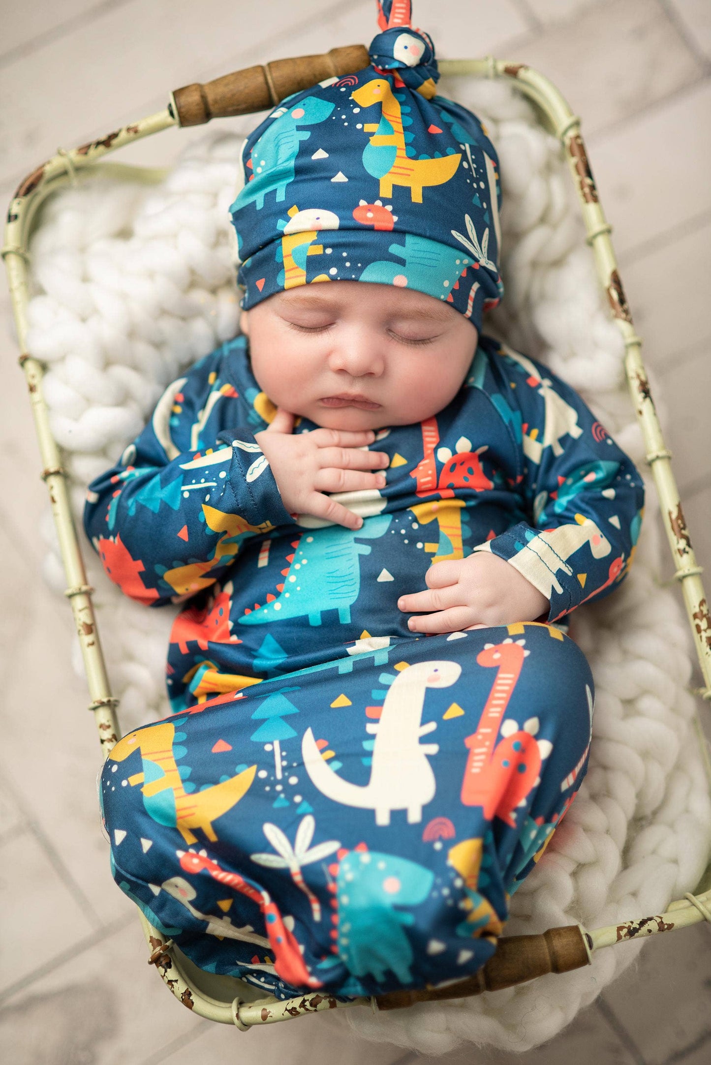 Dino Baby Gown and Hat Set