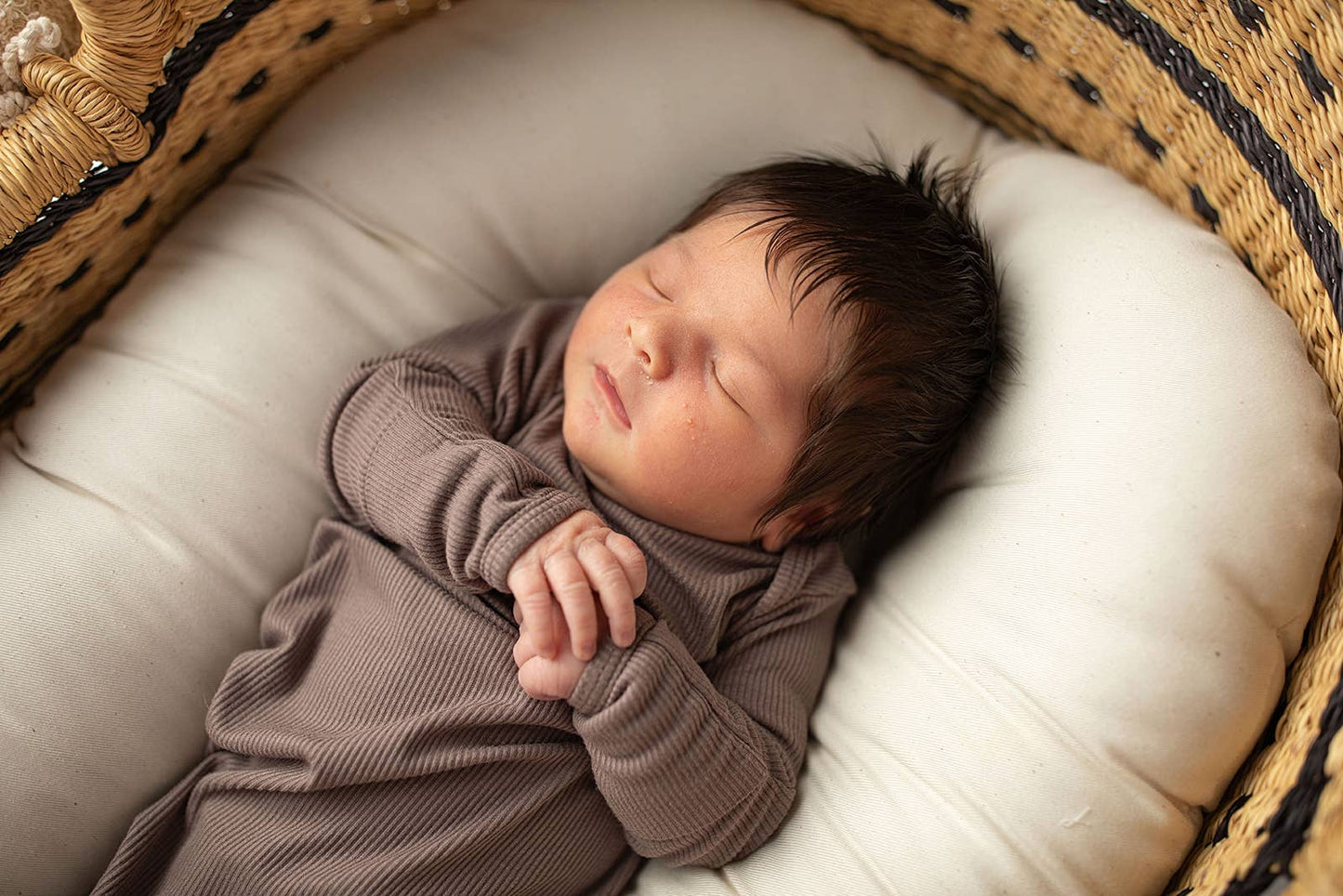 Cocoa Brown Ribbed Knotted Newborn Gown and Hat