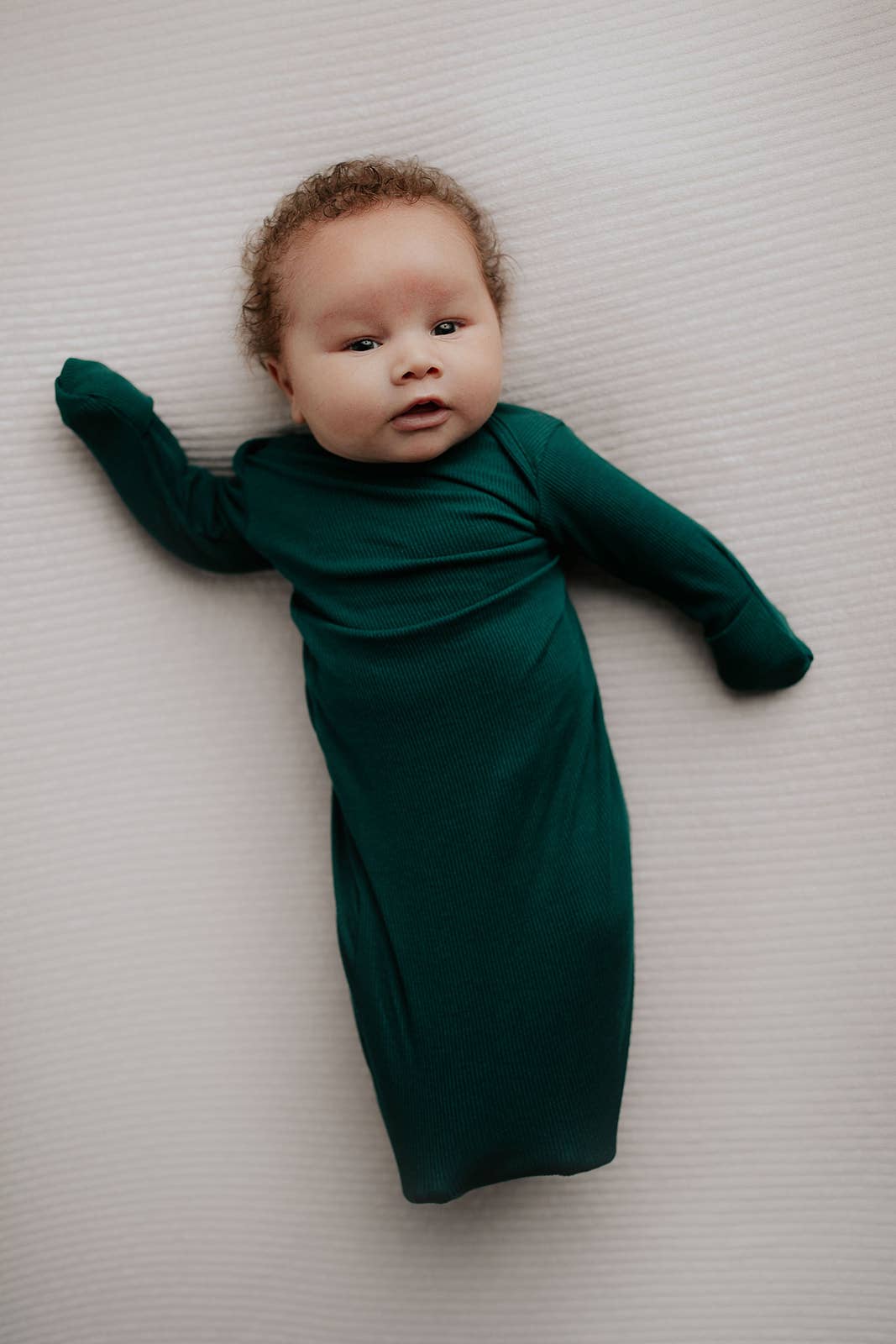 Forest Green Ribbed Knotted Newborn Gown