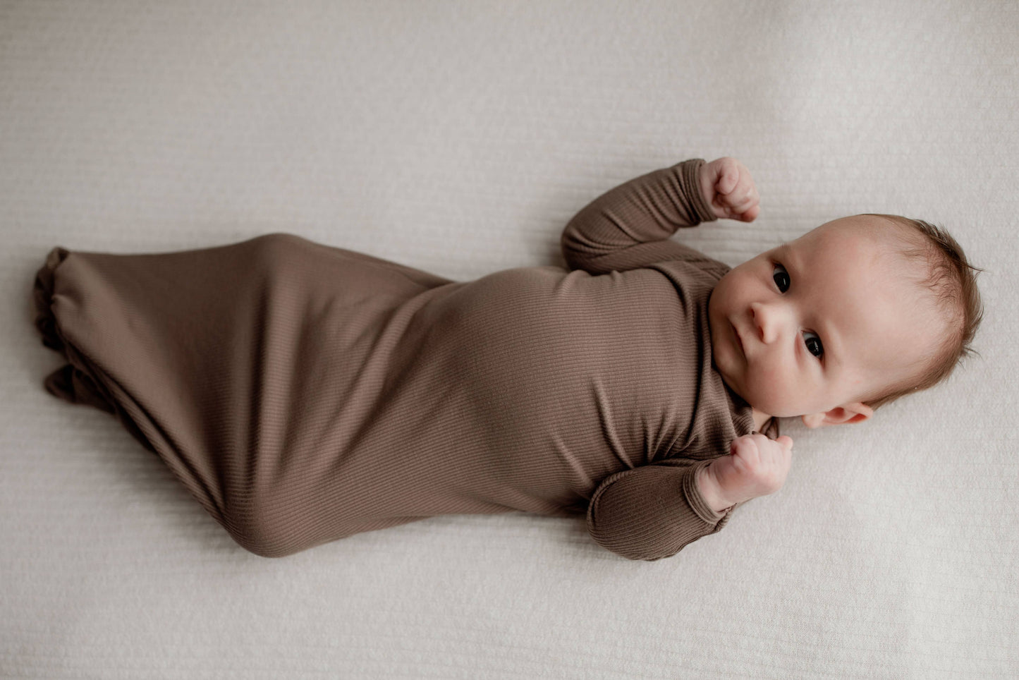 Cocoa Brown Ribbed Knotted Newborn Gown and Hat