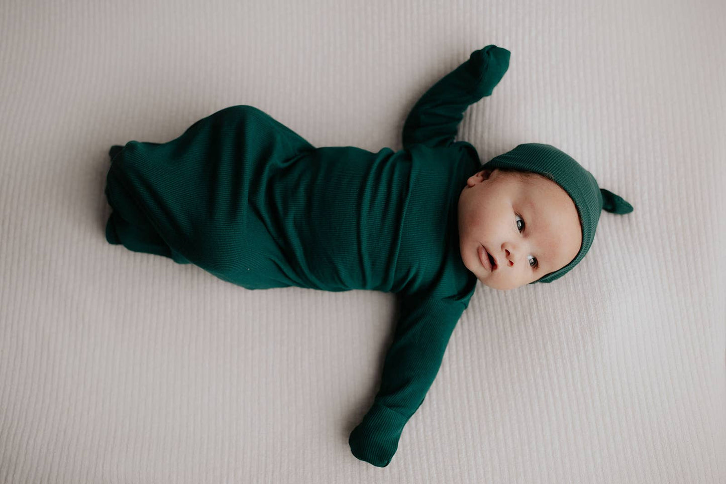 Forest Green Ribbed Knotted Newborn Gown