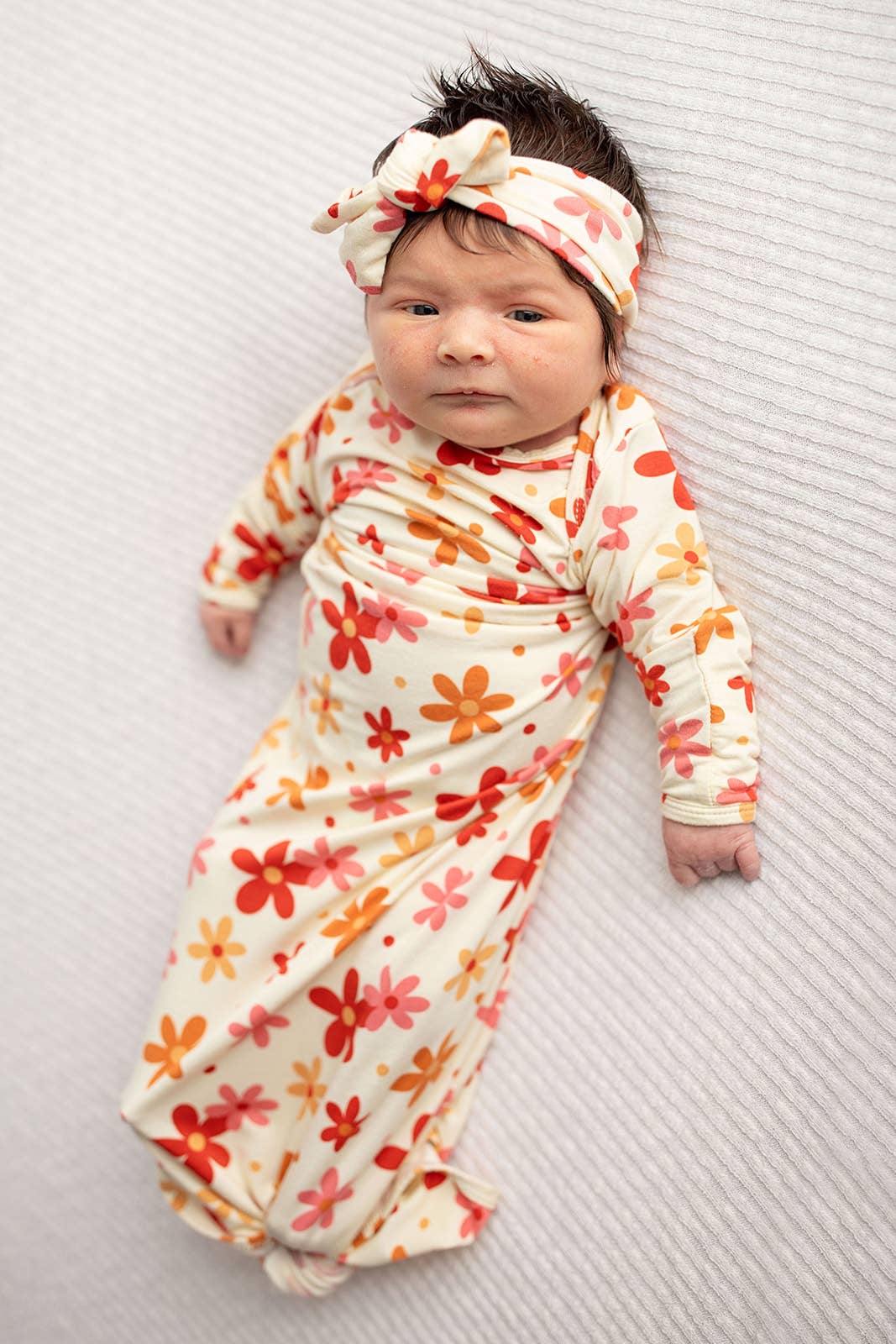 70s Groovy Knotted Newborn Gown and Bow