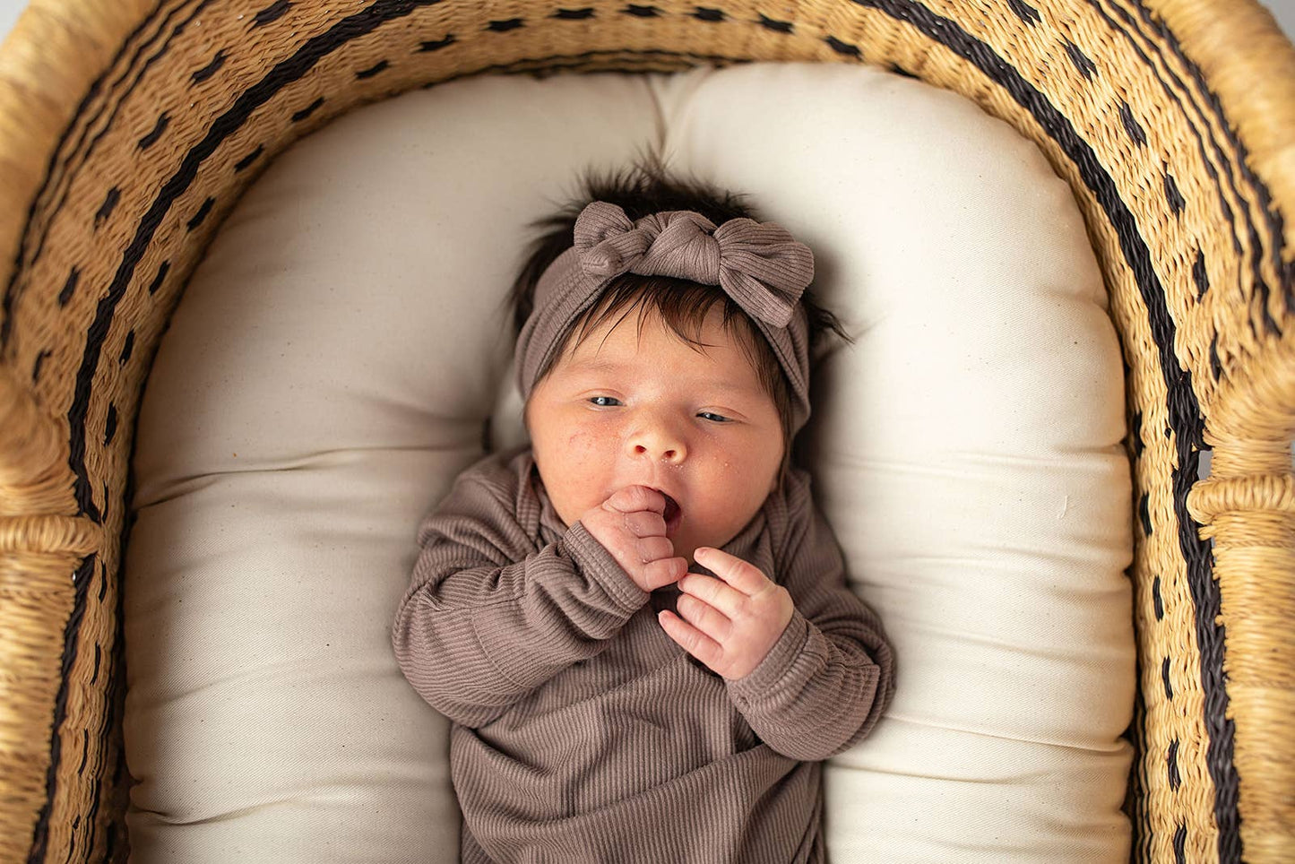 Cocoa Brown Ribbed Knotted Newborn Gown and Hat