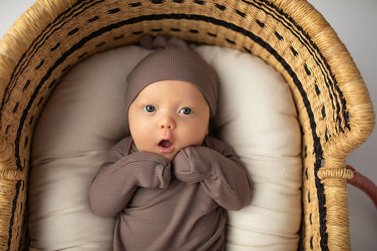 Cocoa Brown Ribbed Knotted Newborn Gown and Hat