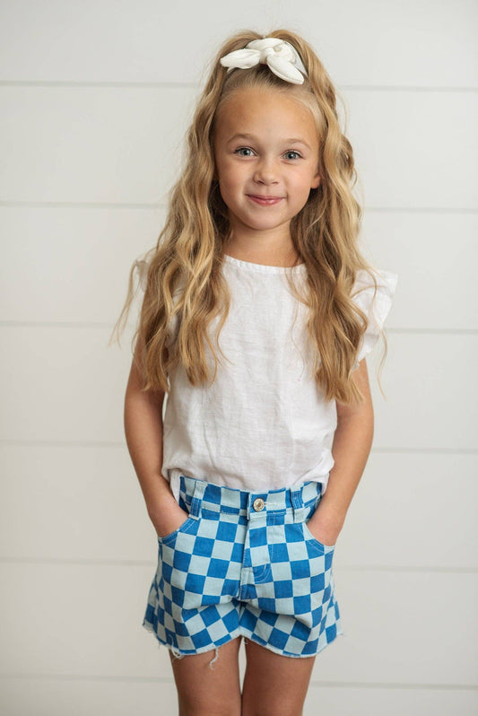 Kids Blue Checkered Denim Spring Summer Shorts
