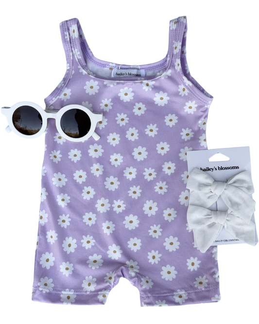 Piper Bikeshort Romper - Lavender Bloom
