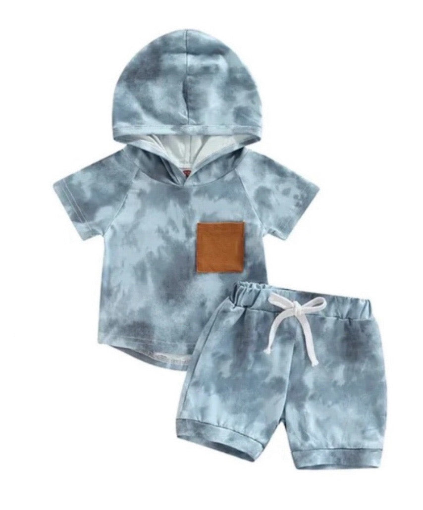 Tie Dye Hooded Tank Set (Blue)