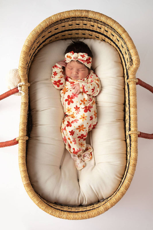 70s Groovy Knotted Newborn Gown and Bow