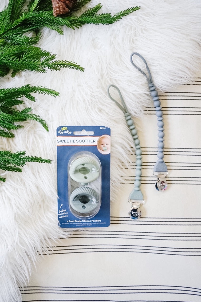 Sweetie Strap™ - Beaded Pacifier Clip (Storm Gray)