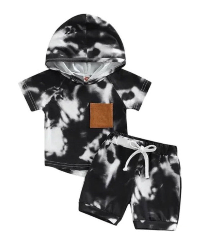 Tie Dye Hooded Tank Set (Black)