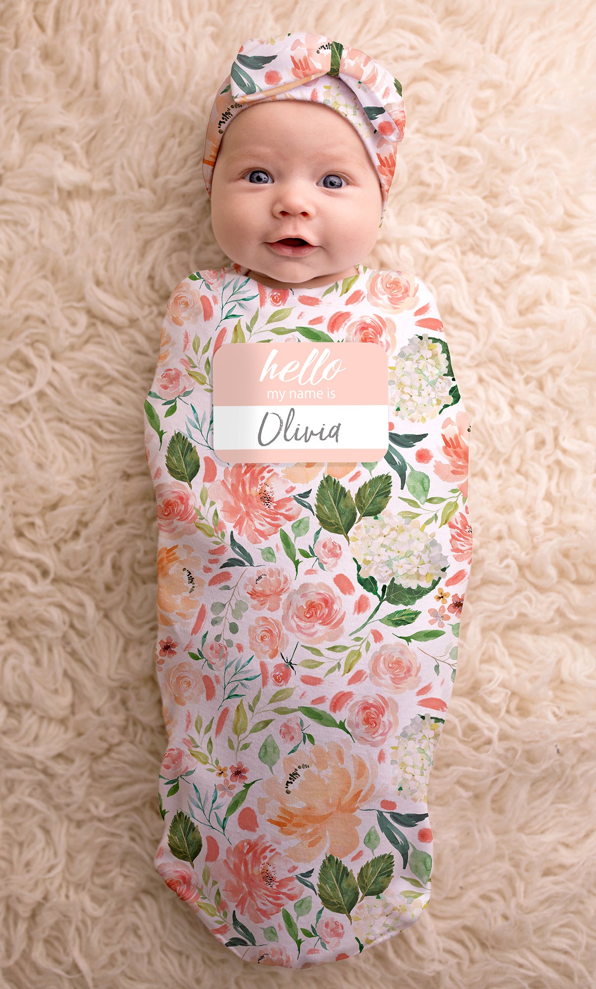 Cutie Cocoon™ - Baby Cocoon & Hat Set (Peach Floral)