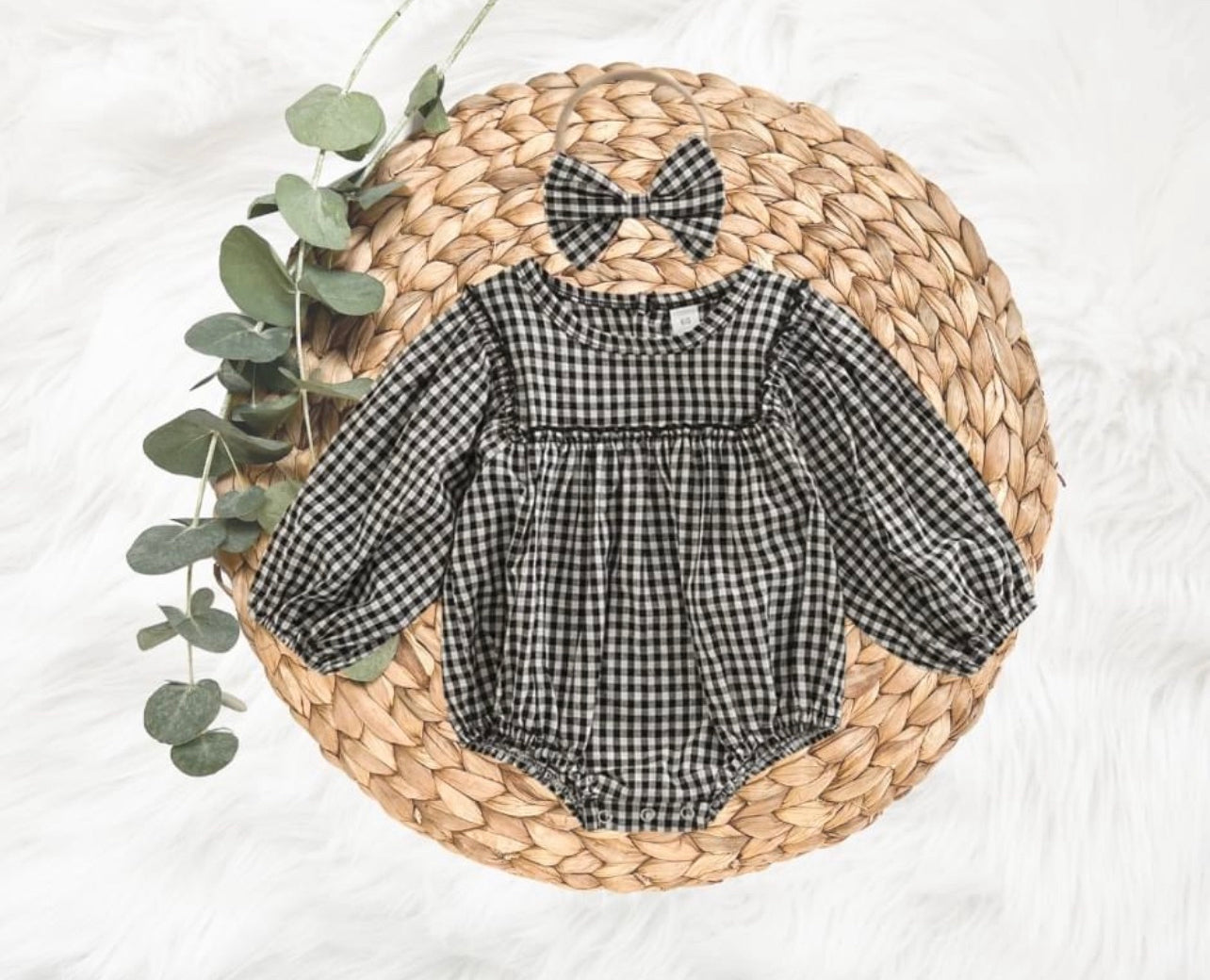 Plaid Bubble Romper & Bow